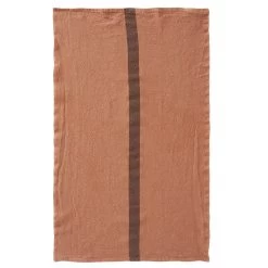 Charvet DOUDOU Theedoek 75 X 45 Cm Linnen Terracotta Met Bruine Streep